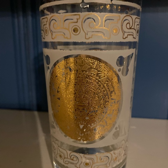 mid century modern Hazel Atlas Frosted and Gilded Aztec Tumbler Cocktail Glasses - Picture 6 of 6